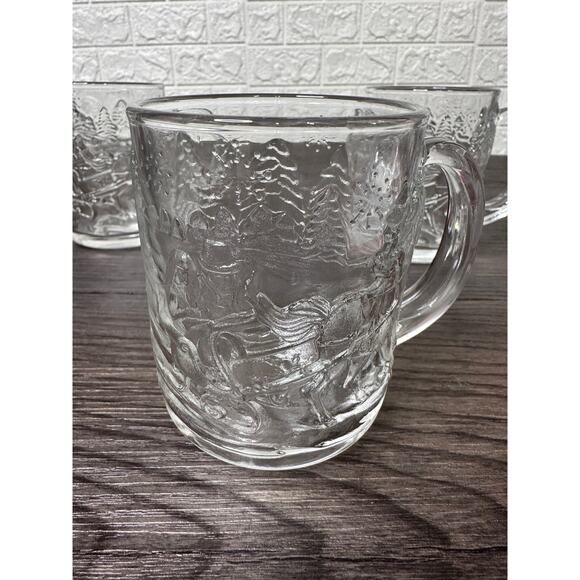 Luminarc USA Heavy Clear 3D Glass House Christmas Mugs 10 oz Set of 4 Vtg 80's - Picture 9 of 15